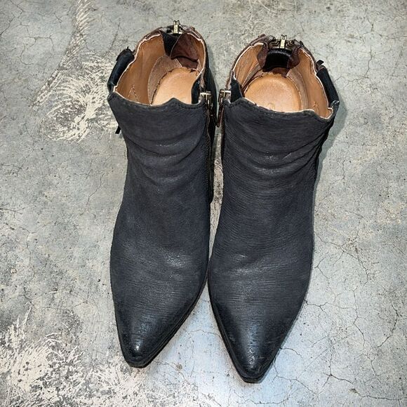 A.S 98 charcoal and black textured ankle boots with side fringe western style - Picture 3 of 8